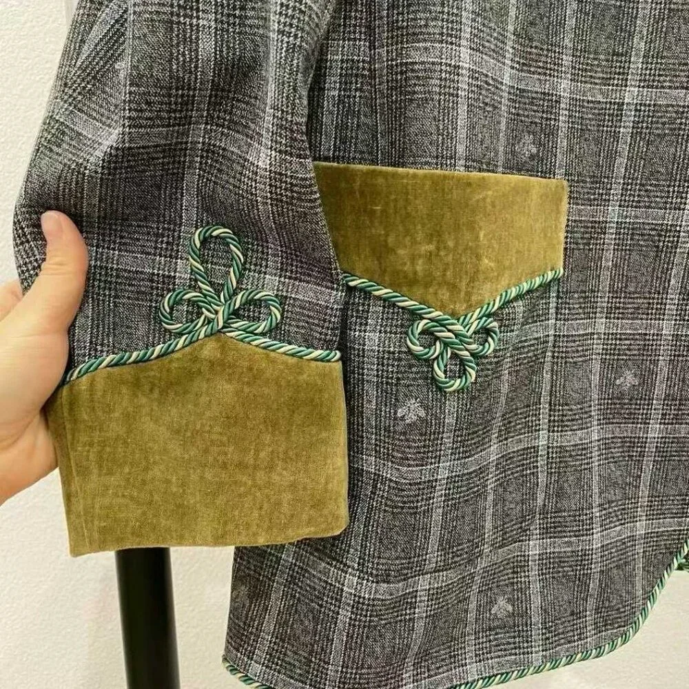 NWT Authentic Gucci Retro Wool Blazer Velvet Trim, Size 52